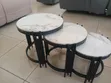 3-in-1 Round Marble Nesting Stools with Black Metallic Stands - 2