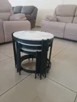 3-in-1 Round Marble Nesting Stools with Black Metallic Stands - 4