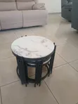 3-in-1 Round Marble Nesting Stools with Black Metallic Stands - 5