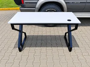 Modern White Office Desk with Metallic Base