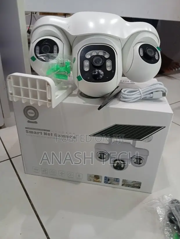 3 Lens Triple Screen Wireless WiFi Solar PTZ Security Camera V380 Pro - 1