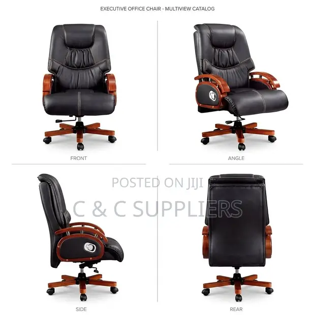 Leather Reclining CEO Chair - Mahogany Armrest - 1