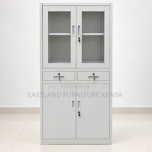 Premium Steel Office Cabinet with Glass Doors & Lockable Drawers