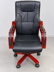 Executive Black Leather Office Chair with Wooden Armrests - 1