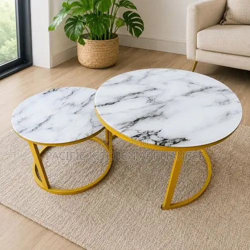 Nesting 2-in-1 Coffee Table - Glass Top, Marble Effect White - 1