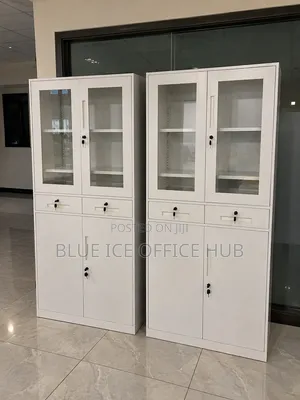 Boss Office Products Kabati la Ofisi Nyeupe Lenye Milango ya Kioo
