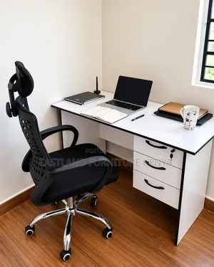 Modern White Office Desk with 3 Drawers & Ergonomic Chair