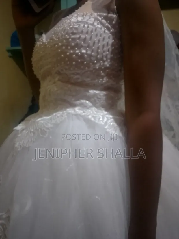 Brand New White Satin Wedding Gown with Veil - 1