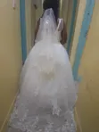 Brand New White Satin Wedding Gown with Veil - 2