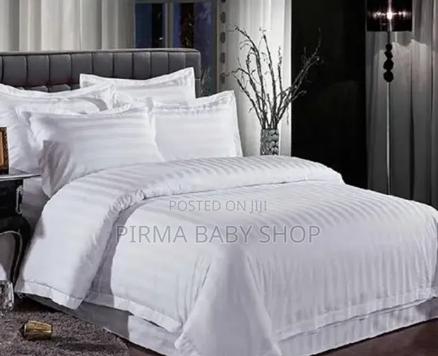 Egyptian Cotton White Striped Duvet Cover Set - 1