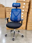 Kiti cha Ofisi cha Bluu cha Ergonomic chenye Headrest - 2