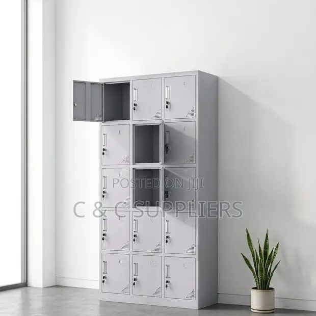15-Door Lockable Locker Cabinet - 1
