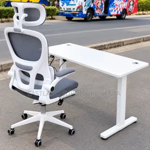 Kiti cha Ofisi cha Ergonomic cha Premium chenye Headrest - Nyeupe & Kijivu