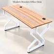 Modern Wooden Office Desk with White Metal Frame - 4