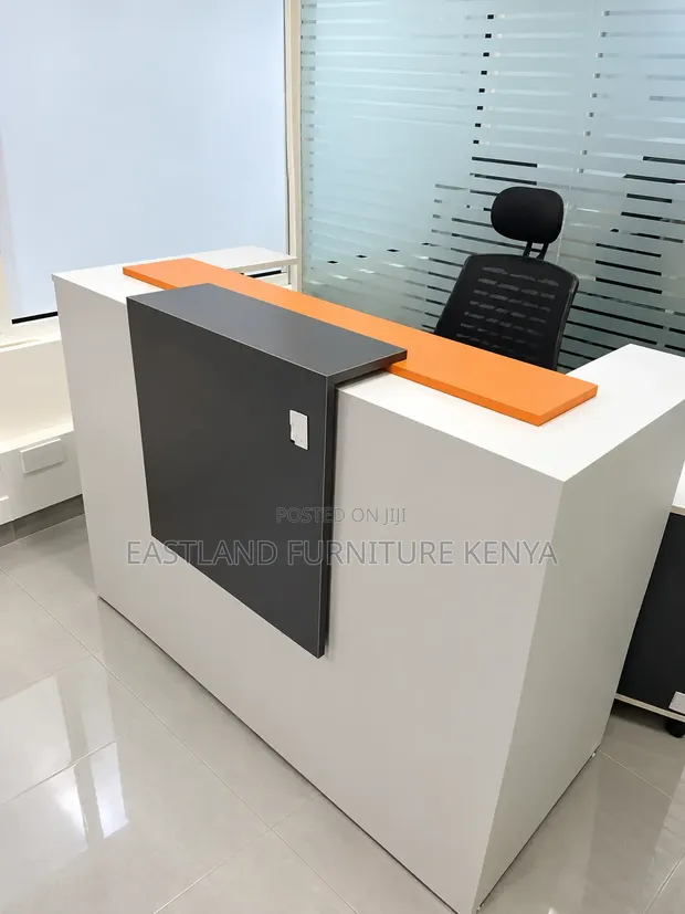 Modern Reception Desk - White, Grey, Orange - 1