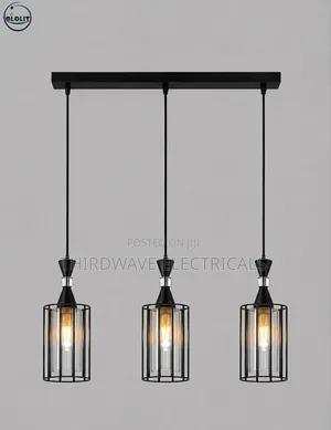 Chandelier ya Kisasa ya Taa 3 za Chuma Nyeusi za Kifaa chenye Vioo