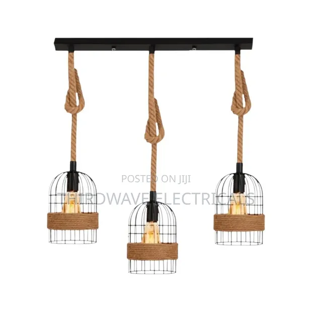 Modern 3-Light Vintage Hemp Rope Birdcage Pendant Chandelier - 1