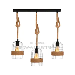 Chandelier ya Taa 3 za Kisasa za Kamba ya Hemp ya Ndege