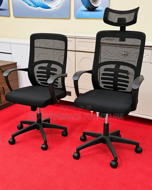 Black Mesh Office Chair with Headrest - 1