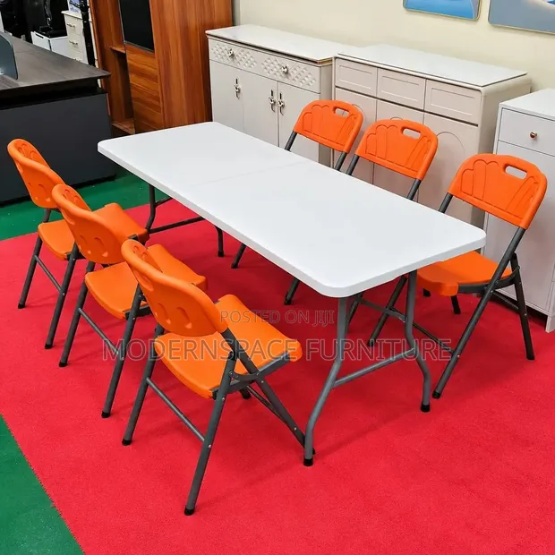 New Folding Table with Orange Chairs - 1