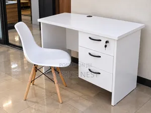 White Office Desk with 3 Drawers and Chair Set