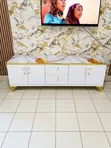 Luxury White & Gold Marble Effect TV Stand with 4 Cabinets - 2