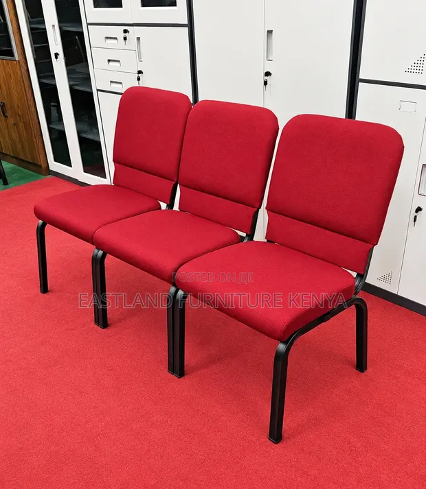 Modern 3-Seater Red Waiting Bench - 1