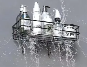 Punch-Free Bathroom Shelf Organizer with Hooks