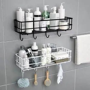 Punch-Free Bathroom Shelf Rack Organizer with Hooks