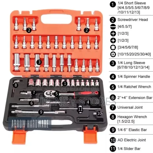 1/4" Drive Socket Spanner Tool Box Set (53pc) - 1
