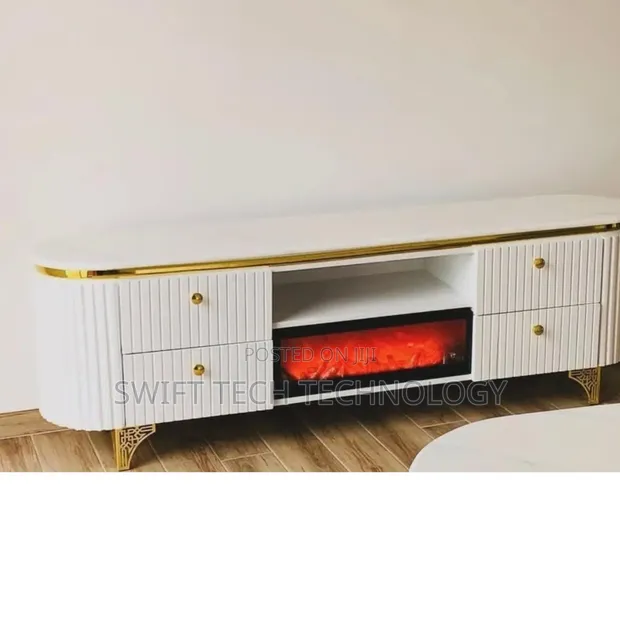 Modern Executive TV Stand with Functional Fireplace - 1