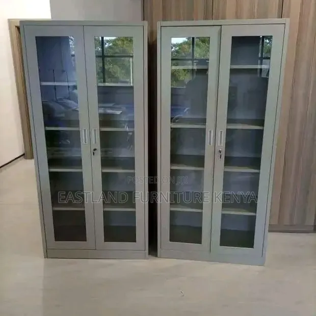 2-Door Glass Display Cabinet - Light Grey - 1