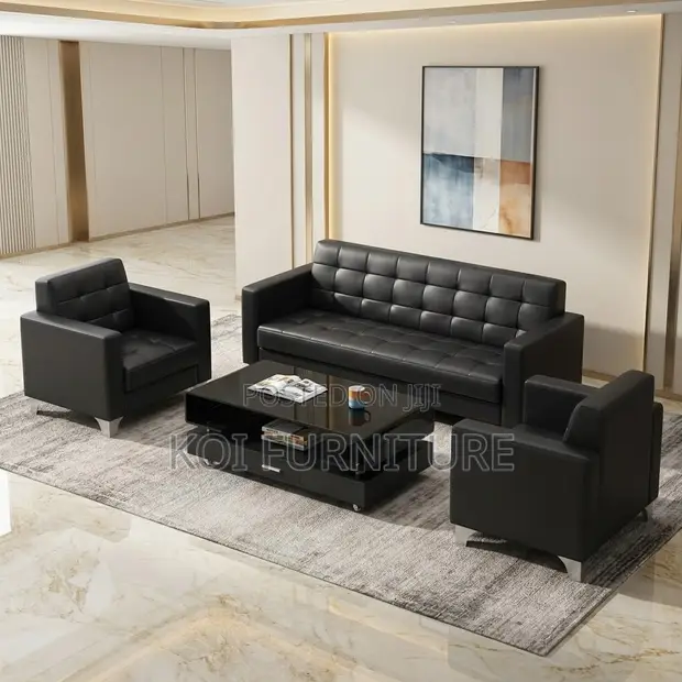Executive 5-Seater Leatherette Office Sofa Set - Black - 1