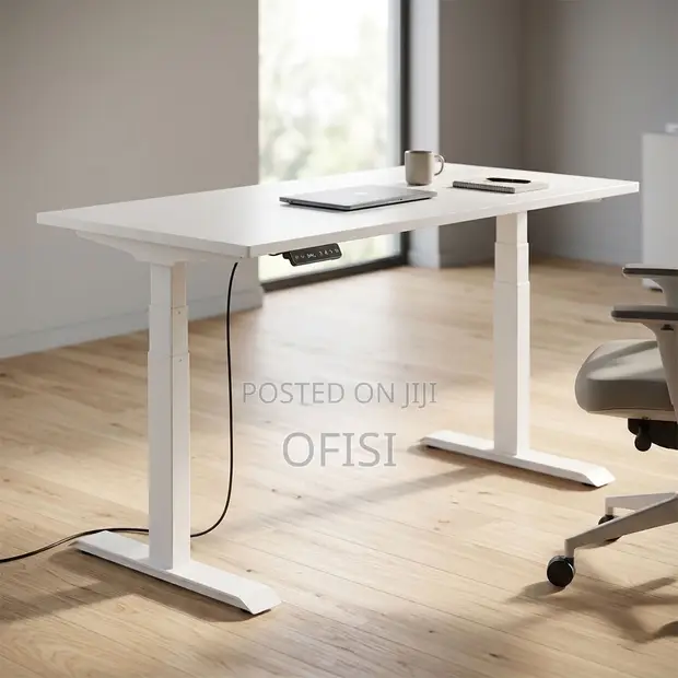 White 140cm Electric Office Desk - 1
