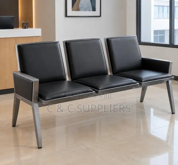 Modern 3-Link Arm Waiting Bench - Black - 1