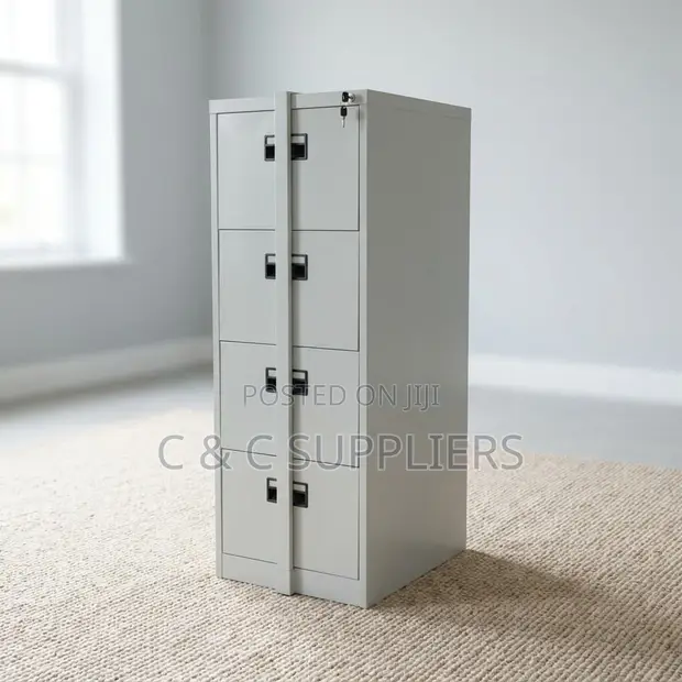 4-Drawer Metal Cabinet with Bar - White - 1