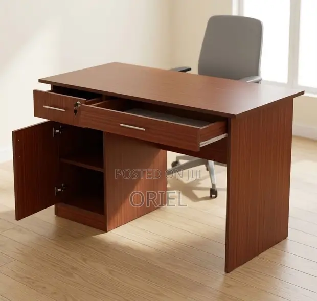 120cm Office Desk with Cupboard - Brown - 1