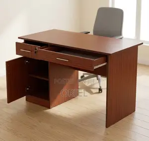 120cm Office Desk with Cupboard - Brown