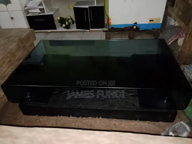 Elegant Black Glass Coffee Table with Storage - 1