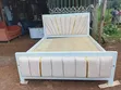 White Wooden Bed 5x6 with Gold Trim - 1
