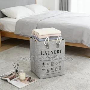 Collapsible Laundry Hamper Basket with Leather Handles