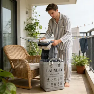 Collapsible Fabric Storage Bin with Leather Handles