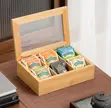 Sanduku la Kuhifadhia Mifuko ya Chai ya Mianzi yenye Sehemu 6 na Lid ya Uwazi - 1