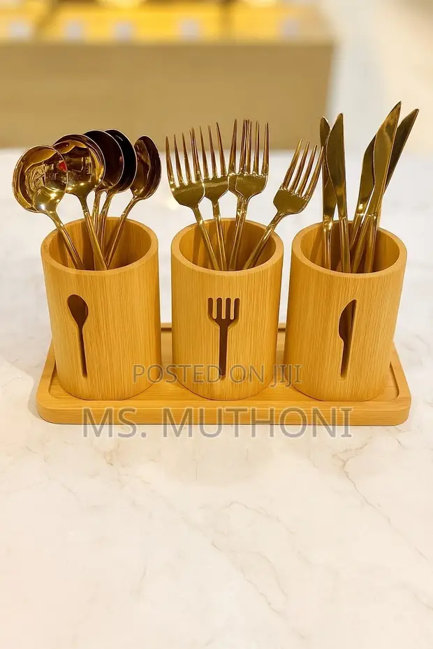 3-Cup Bamboo Countertop Utensil Organizer Caddy - 1