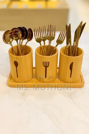 3-Cup Bamboo Countertop Utensil Organizer Caddy