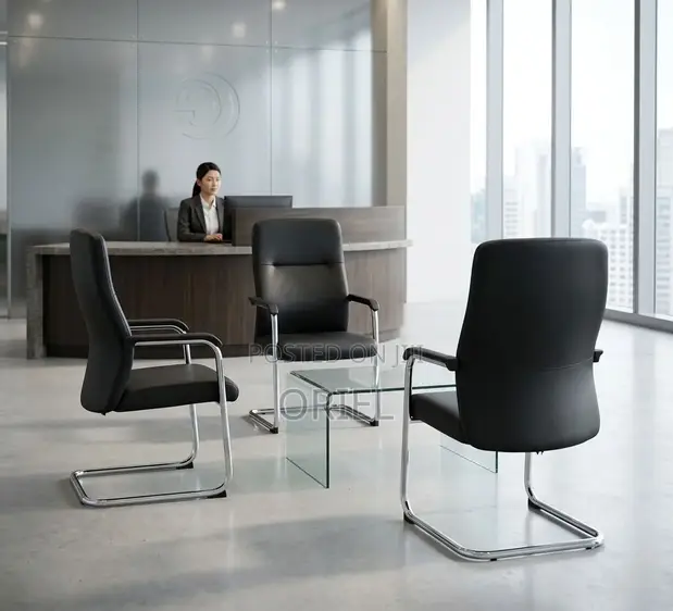 Office Leather Visitor Reception Chair - Black - 1