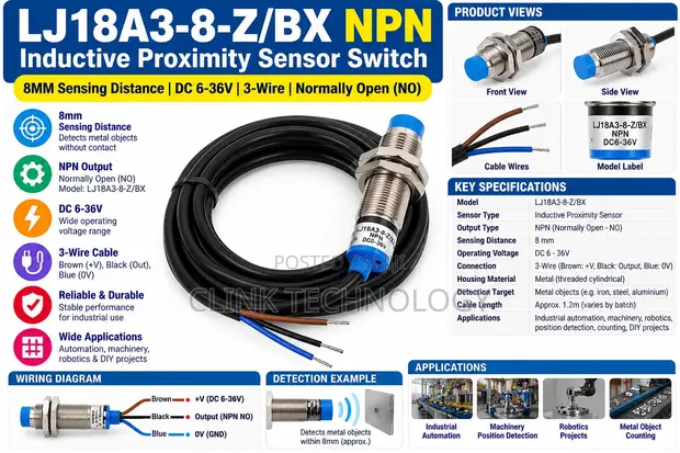 LJ18A3-8-Z/BX 8mm Inductive Proximity Sensor NPN NO - 1