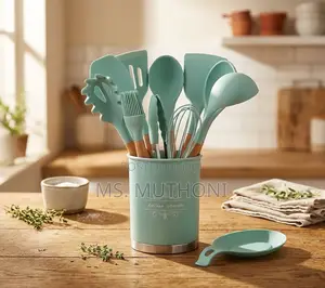 13-Piece Silicone Cooking Utensils Set with Wooden Handles