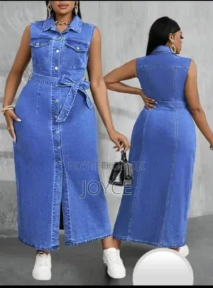 Sleeveless Denim Maxi Dress with Front Slit