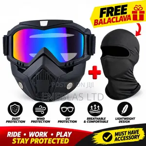 Motorcycle Goggles & Face Mask Set with Free Balaclava - Black